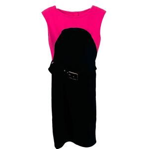 Milly Ella Belted Colorblock Knee Length Sheath Dress Coral Black Women's Size 6